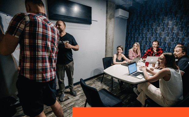 Team members collaborating during a meeting