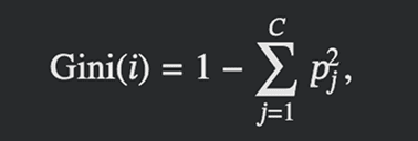 Formula to calculate the Gini Index for the node.