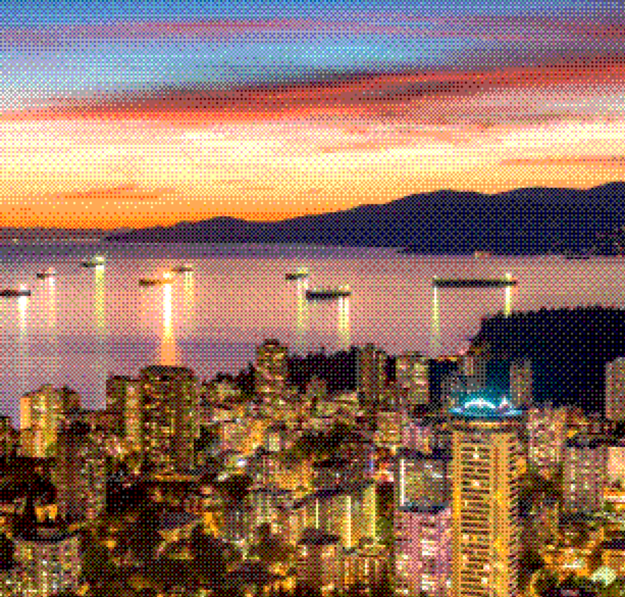 Vancouver skyline and bay at sunset